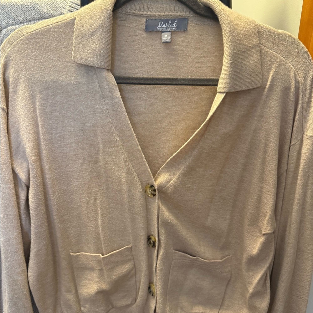 Marled Women's Beige Button-Up Cardigan